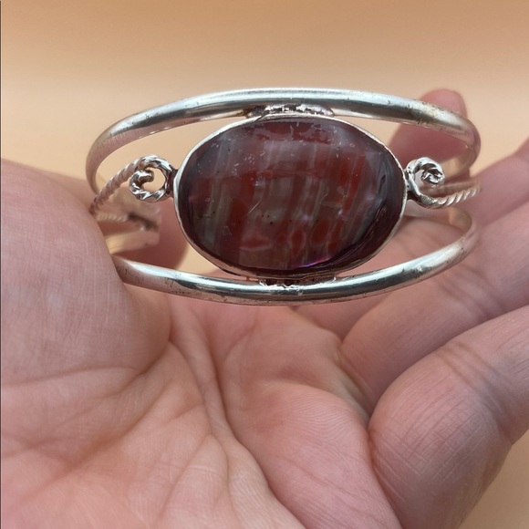 Silver and Red Mexico Cuff Bracelet M5 - Picture 1 of 10